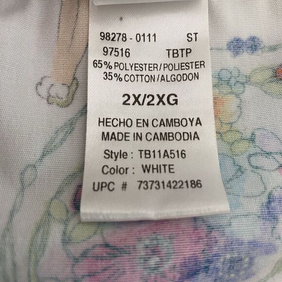 Disney Scrub Top Women's Size 2XL White Tinkerbell Floral Mock Wrap - Picture 6 of 7